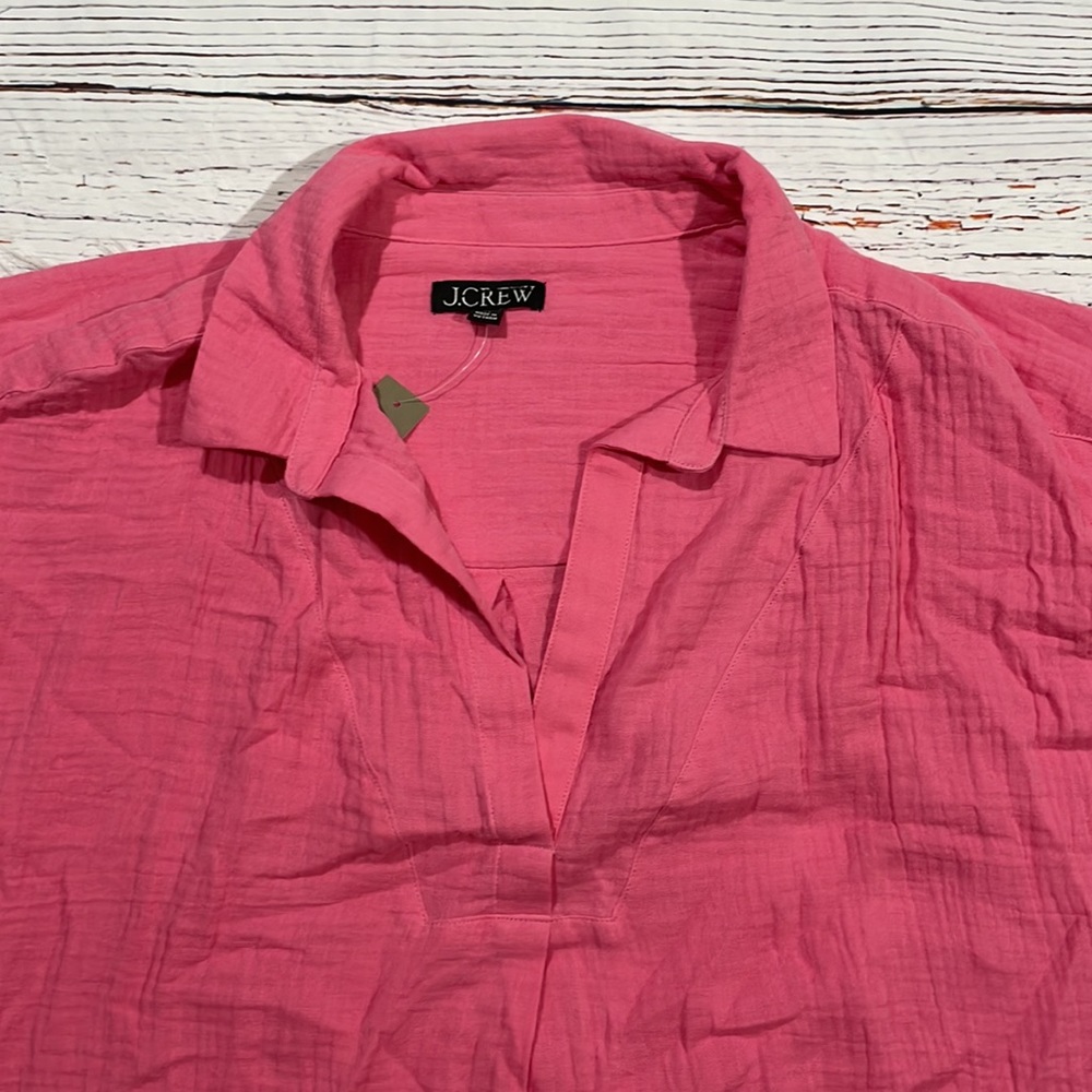 J. Crew Bubblegum Pink Short-Sleeve Gauze Shift Dress - Picture 5 of 9